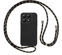Vauki Funda con Cuerda para Xiaomi 14T,Mate Silicona Carcasa con Cordón Correa Colgante Ajustable Collar Correa Teléfono Translúcido Trasero a Prueba de Golpes Case Cover,Negro