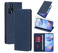 Vauki Funda Cuero para OPPO A16/A16s/A54s con 1 Cristal Templado Carcasa PU Tipo Cartera Soporte Tarjetas Case Ranuras Soporte Plegable Tapa Libro Movil Flip Caso para OPPO A16/A16s/A54s 6.52", Azul
