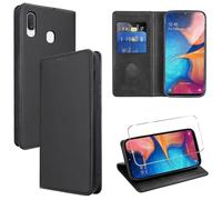 Vauki Funda Cuero para Samsung Galaxy A20e con 1 Cristal Templado Carcasa PU Tipo Cartera Soporte Tarjetas Case Soporte Plegable Tapa Libro Movil Flip Caso para Samsung Galaxy A20e 5.8", Negro