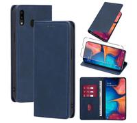 Vauki Funda Cuero para Samsung Galaxy A20e con 1 Cristal Templado Carcasa PU Tipo Cartera Soporte Tarjetas Case Soporte Plegable Tapa Libro Movil Flip Caso para Samsung Galaxy A20e 5.8",Azul