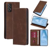 Vauki Funda Cuero para Samsung Galaxy A52s 5G/A52 4G/5G con 1 Cristal Templado Carcasa PU Tipo Cartera Soporte Tarjetas Case Ranuras Soporte Plegable Tapa Libro Movil Flip Caso para 6.5", Marrón