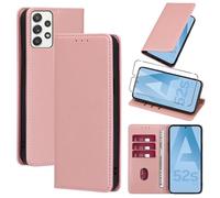 Vauki Funda Cuero para Samsung Galaxy A52s 5G/A52 4G/5G con 1 Cristal Templado Carcasa PU Tipo Cartera Soporte Tarjetas Case Soporte Plegable Tapa Libro Movil Flip Caso 6.5",Rose-Gold