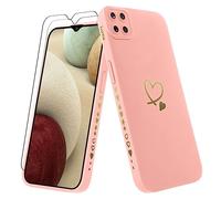 Vauki Funda para Samsung Galaxy A12/M12/A12 Nacho con 2 Piezas Cristal Templado Carcasa con Amor Corazón Mujer Suave Silicona TPU Antigolpes Anti-Arañazos Case para Samsung A12, Rosa