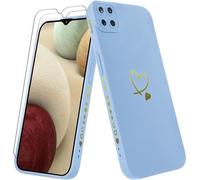 Vauki Funda para Samsung Galaxy A12/M12/A12 Nacho con 2 Piezas Cristal Templado Carcasa con Amor Corazón Mujer Suave Silicona TPU Antigolpes Anti-Arañazos Case para Samsung A12, Azul