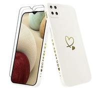 Vauki Funda para Samsung Galaxy A12/M12/A12 Nacho con 2 Piezas Cristal Templado Carcasa con Amor Corazón Mujer Suave Silicona TPU Antigolpes Anti-Arañazos Case para Samsung A12, Blanco