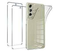 Vauki Funda para Samsung Galaxy S21 FE 5G con 2 Protector de Pantalla,Carcasa Silicona Transparente Suave y Cristal Templado,Ultra Fina TPU Antigolpes Case Cover para Samsung Galaxy S21 FE 5G 6.4"