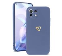 Vauki Funda para Xiaomi 11 Lite 5G NE/Mi 11 Lite 4G/5G, Silicona TPU Suave Amor Corazón Dorado Dibujos Carcasa para Xiaomi 11 Lite, Ultra Fina Antigolpes Protector Camara Case para Mujeres, Azul