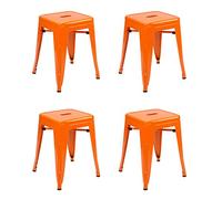 Vaukura Taburete Bajo Oliix (Pack 4) - Taburete Industrial Metálico Brillo (Naranja)