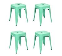Vaukura Taburete Bajo Oliix (Pack 4) - Taburete Industrial Metálico Brillo (Verde Menta)