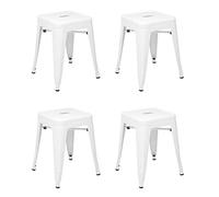 Vaukura Taburete Bajo Oliix (Pack 4) - Taburete Industrial Metálico Mate (Blanco)
