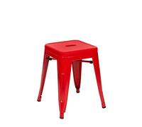 Vaukura Taburete Bajo Oliix - Taburete Bajo Industrial Metálico Brillo (Rojo)