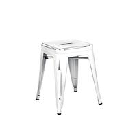 Vaukura Taburete Bajo Oliix - Taburete Industrial Metálico Vintage (Blanco)