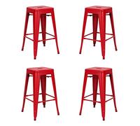 Vaukura Taburete Medio Oliix Mate (Pack4) - Taburete Cocina de Estilo Industrial (Rojo)