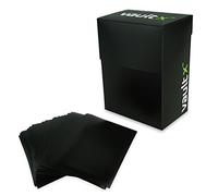 Vault X Caja Deck Box para Cartas Coleccionables y 100 Fundas Negras, Compatible con 80+ Cartas Enfundadas, Tamaño Pequeño Estándar, Caja de Almacenamiento, para el Juego MTG Commander, TCG (Negro)