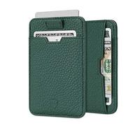 Vaultskin Chelsea Tarjetero de Piel con Bloqueo RFID, Billetera Slim con Correa Retráctil Inteligente para Bolsillo Frontal, Diseño Elegante y Funcional (Verde Mate)