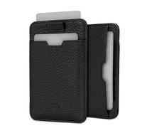 Vaultskin Chelsea Tarjetero de Piel con Bloqueo RFID, Billetera Slim con Correa Retráctil Inteligente para Bolsillo Frontal, Diseño Elegante y Funcional (Negro Mate)