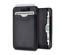 Vaultskin Chelsea Tarjetero de Piel con Bloqueo RFID, Billetera Slim con Correa Retráctil Inteligente para Bolsillo Frontal, Diseño Elegante y Funcional (Negro)