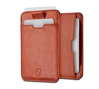 Vaultskin Chelsea Tarjetero de Piel con Bloqueo RFID, Billetera Slim con Correa Retráctil Inteligente para Bolsillo Frontal, Diseño Elegante y Funcional (Coñac)