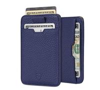 Vaultskin Chelsea Tarjetero de Piel con Bloqueo RFID, Billetera Slim con Correa Retráctil Inteligente para Bolsillo Frontal, Diseño Elegante y Funcional (Azul Mate)