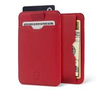 Vaultskin Chelsea Tarjetero de Piel con Bloqueo RFID, Billetera Slim con Correa Retráctil Inteligente para Bolsillo Frontal, Diseño Elegante y Funcional (Rojo)