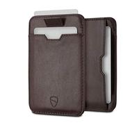 Vaultskin Chelsea Tarjetero de Piel con Bloqueo RFID, Billetera Slim con Correa Retráctil Inteligente para Bolsillo Frontal, Diseño Elegante y Funcional (Marrón)