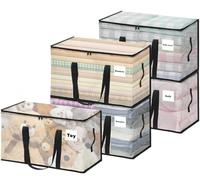 Vautvis 5 Piezas Bolsas Almacenaje Ropa, 100L Bolsa de Almacenamiento Impermeable, Cajas De Mudanza, Bolsa Almacenaje, Bolsas Con Asa Reforzada Para Guardar Ropa, Mantas, Edredones