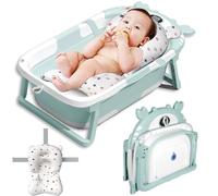 Vautvis Bañera De Bebé Plegable Para Bebés, Bañera Para Bebés Con Termómetro Y Alfombrilla De Baño (Verde)