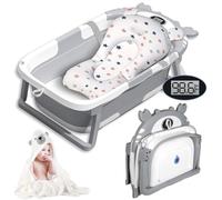Vautvis Bañera Plegable Bebe, Termometro Bañera Bebe con Cojin Bañera Bebe, Reductor Bañera Bebe, Bañera de Bebe Plegable para Recién Nacidos Y Niños De 0 A 36 Meses