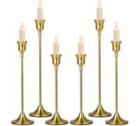 Vautvis Candelabro dorado, 6 unidades, 33/29/23 cm, portavelas de varilla, dorado, portavelas de varilla, soporte para velas, soporte para Navidad, decoración vintage para fiestas, bodas