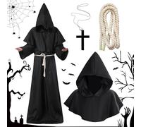 Vautvis Disfraz De Monje Sacerdote Túnica Medieval Traje Medieval Hombre con Cruz, Túnica Sacerdote De Halloween, Túnica Medieval Renacentista para Adulto Halloween Carnaval (L)