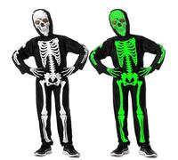 Vautvis Disfraz Esqueleto Niño Niña, Disfraz De Halloween Esqueleto Brilla Oscuridad, Trajes De Halloween Niños Vestido De Esqueletos con Capucha (XL)