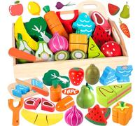 Vautvis Frutas Y Verduras de Madera - 16 Accesorios Cocinita Infantil, Comida para Cortar, Juguete para Niños