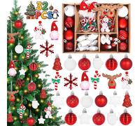 Vautvis Juego De Bolas De Navidad, 32 Piezas, Gnomo Navidad, Adornos Árbol Navidad, Bolas De Plástico Blancas Y Rojas para Decoración Casa