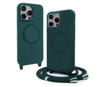 VAVAVOOMY Funda Carcasa Suave Silicona con Cuerda para iPhone 12 Pro（6.1） TPU Suave Funda,Ajustable Collar Correa de CordónCarcasa de Silicona Cover Funda,Color Puro Funda.-Verde