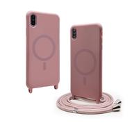 VAVAVOOMY Funda Carcasa Suave Silicona con Cuerda para iPhone X/XS TPU Suave Funda,Ajustable Collar Correa de CordónCarcasa de Silicona Cover Funda,Color Puro Funda.-Rosa