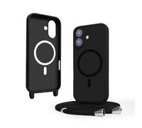 VAVAVOOMY Handykette Hülle für iPhone 17 mit Band Halsband Lanyard (abnehmbar) Handyhülle, verstellbarer Lanyard.Magnetisch Stoßfest Silikonhülle Wireless Charging kompatibel .-Schwarz
