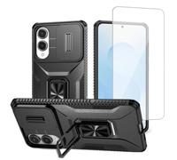 Vavies Funda para Galaxy S25 Edge/Galaxy S25Slim SM-S937U1 con protector de pantalla de vidrio templado y cubierta para cámara deslizante, anillo magnético, soporte para coche, color negro