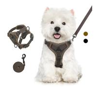 VavoPaw Arnés para Mascotas y Correa para Pasear, Arnés Ajustable Cómodo Antitirones para Perro con Malla Transpirable, Tira Reflectante, Chaleco de Seguridad para Gatos Cachorros, XL, Café