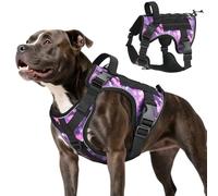 VavoPaw Arnés Táctico Perro, Fácil Control & Sin Tirar Arnés para Perros con Panel Molle y Tira Reflectante, Chaleco Táctico Perro Servicio de Adiestramiento, Paseos, Caza, Outdoor, Camuflaje Morado,M