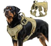 VavoPaw Arnés Táctico Perro, Fácil Control & Sin Tirar Arnés para Perros con Panel Molle y Tira Reflectante, Chaleco Táctico Perro Servicio de Adiestramiento, Paseos, Caza, Outdoor, Amarillo Ejérc, XL