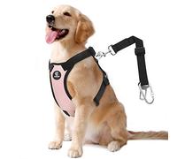 VavoPaw Cinturón Seguro de Perro, Arnés de Coche de Malla con Correa Adjustable de Conector de Viaje con Mosquetón para la Mayoría de los Autos para Mascotas Animal Doméstico, L, Rosa Oscuro