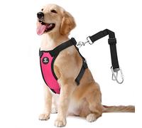 VavoPaw Cinturón Seguro de Perro - Arnés de Coche de Malla con Correa Adjustable de Conector de Viaje con Mosquetón para la Mayoría de los Autos para Animal, L, Magenta