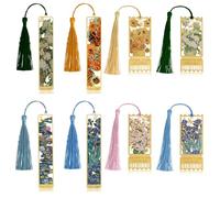 VAVPUP 8 marcapáginas de metal con borlas, flor hueca, marcapáginas de metal, marcapáginas estéticas doradas, marcador elegante para amantes de los libros, escritores, lectores, niños, despertar