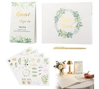 VAVPUP Libro de visitas de boda para rellenar, álbum de bodas de alta calidad, incluye 4 pegatinas, soporte y bolígrafo dorado, 120 páginas, libro de recuerdos de tapa dura para decoración de bodas