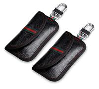 VAWcornic 2PCS Mini Bolsa Faraday para Llaves de Coche, Piel De Vaca Primera Capa Funda Bloqueo de Señal de Seguridad Anti RFID/WiFi/gsm/LTE/NFC Protección Antirrobo - Negro