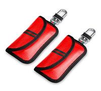 VAWcornic 2PCS Mini Bolsa Faraday para Llaves de Coche, Piel De Vaca Primera Capa Funda Bloqueo de Señal de Seguridad Anti RFID/WiFi/gsm/LTE/NFC Protección Antirrobo - Rojo