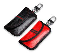 VAWcornic 2PCS Mini Bolsa Faraday para Llaves de Coche, Piel De Vaca Primera Capa Funda Bloqueo de Señal de Seguridad Anti RFID/WiFi/gsm/LTE/NFC Protección Antirrobo - Negro&Rojo