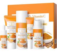 Vawolecy Kit Regalo Cúrcuma + Vitamina C - 5 en 1 Unifica Tono (Limpiador, Tónico, Sérum, Contorno Ojos & Crema Facial