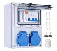 VAYALT - Distribuidor de pared precableado con medidor de electricidad, divisor de corriente de construcción con disyuntor FI + LS, 2 enchufes Schuko 230V, carcasa impermeable IP67, caja de
