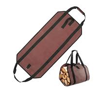 VAYEODEYU Bolsa de almacenamiento de leña de lona, asa de madera marrón for acampar al aire libre